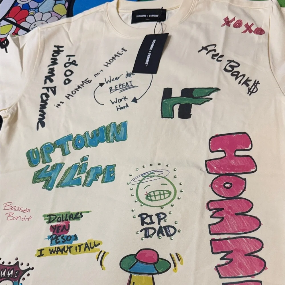 Homme + Femme "Rest Stop" Off White Tee ( Oversized ) Fits Large - Picture 5 of 16